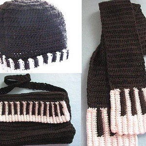 Crochet Pattern - Piano Messenger Bag, Hat & Scarf Pattern  - Digital Download