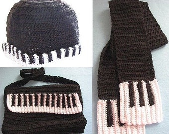 Crochet Pattern - Piano Messenger Bag, Hat & Scarf Pattern  - Digital Download