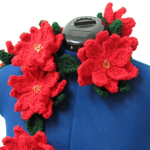 Poinsettia Scarf Crochet Pattern With Tutorials - Digital Download