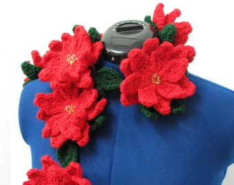 Poinsettia Scarf Crochet Pattern With Tutorials - Digital Download