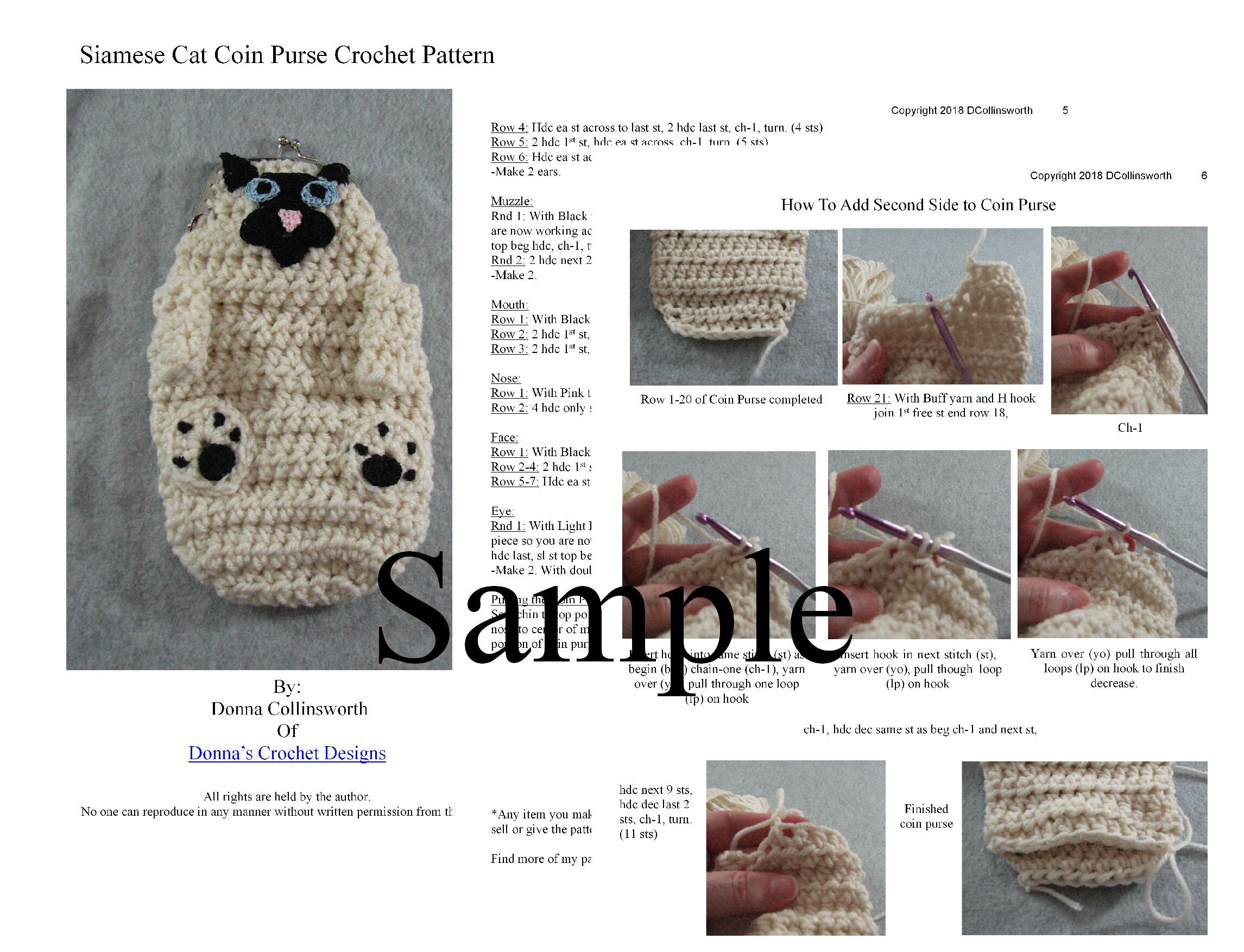 Siamese Cat Coin Purse Crochet Pattern Digital Download Etsy