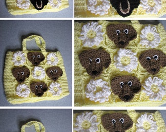 Dachshund - Lace and Flowers Dachshund Tote Crochet Pattern - Digital Download