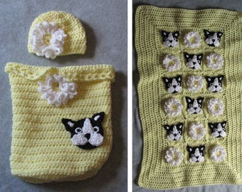 Boston Terrier - Baby Cocoon Pattern - Baby Afghan Pattern  - Digital Download