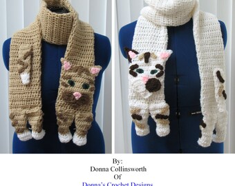 Tabby Cat  Scarf Crochet Pattern - With Tutorials - Digital Download