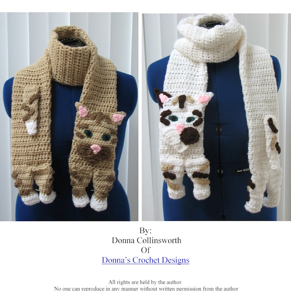 Tabby Cat  Scarf Crochet Pattern - With Tutorials - Digital Download