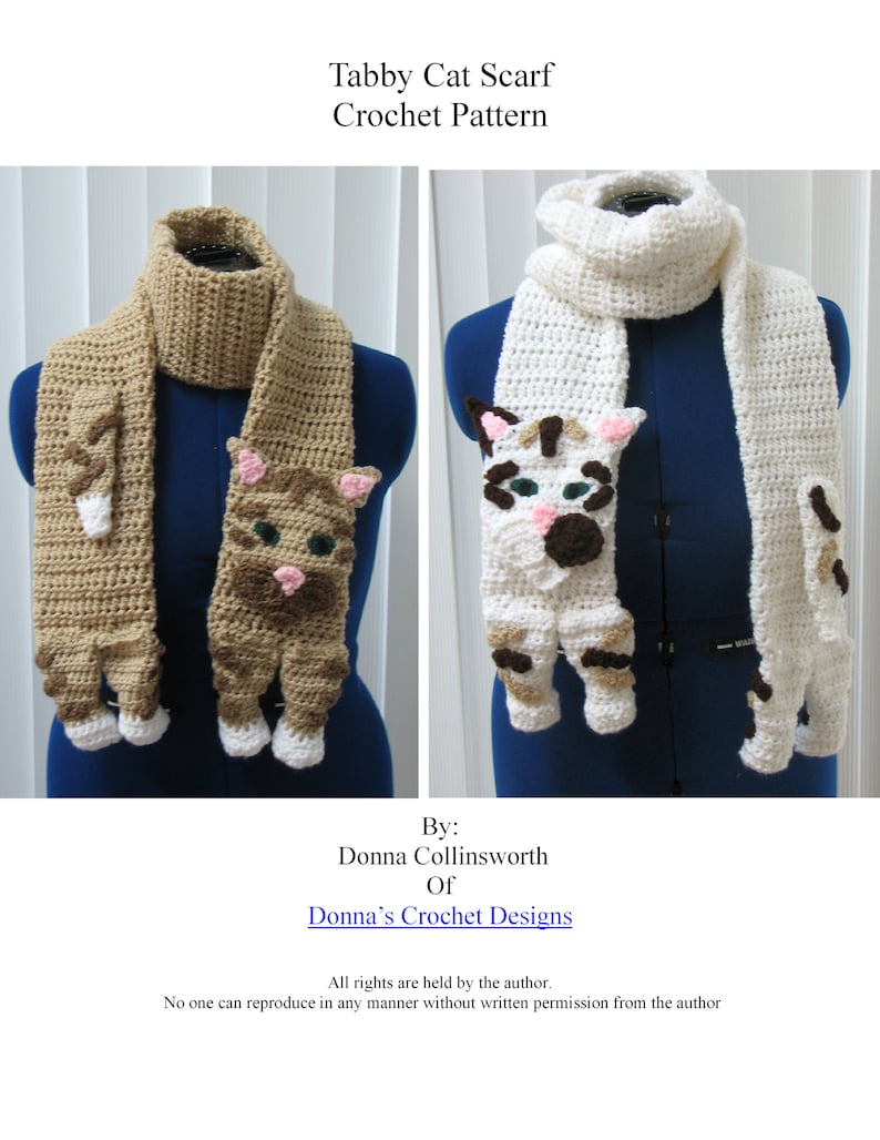 Tabby Cat Scarf Crochet Pattern With Tutorials Digital Download image 1