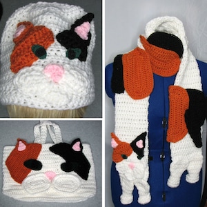 Patches Cat - Hat, Scarf and Tote Bag Crochet Pattern with Tutorials - Digital Download