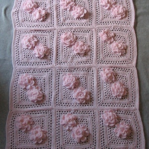 Pink Flowers Baby Afghan Crochet Pattern With Tutorials - Digital Download