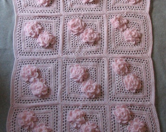 Pink Flowers Baby Afghan Crochet Pattern With Tutorials - Digital Download