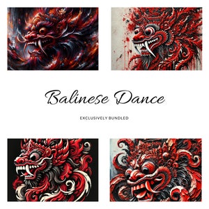 4er Set - Barong Bali Gemälde - Digitales Gemälde für Raumdekor