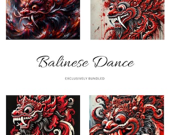 Bundle of 4 - Barong Bali Paintings - Digital Painting for Room Decor