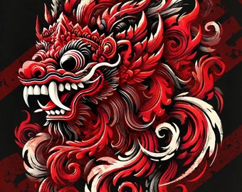 Bali Wall Art Digital Painting - Barong, Mythical Lion Protector