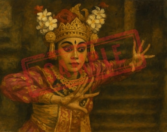 Balinese Pendet Dancer Art Print: Traditional Indonesian Painting (Digital Download 2 Sets
