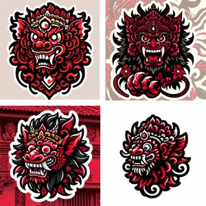 Digitales Gemälde - Mystic Guardian: 4 balinesische Barong-Aufkleber