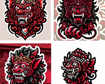 Wall Art Digital Painting - Mystic Guardian: Bundle of 4 Balinese Barong Sticker Design