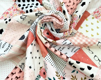 Pink and cream I spy minky baby quilt