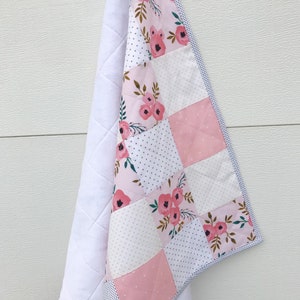 Pink poppies minky baby quilt KIT