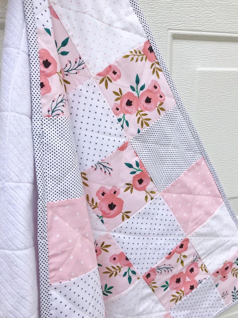 Pink poppies minky baby quilt KIT Etsy