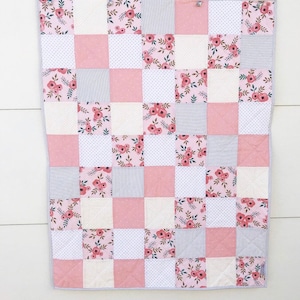 Large Pink poppies minky baby quilt KIT image 1