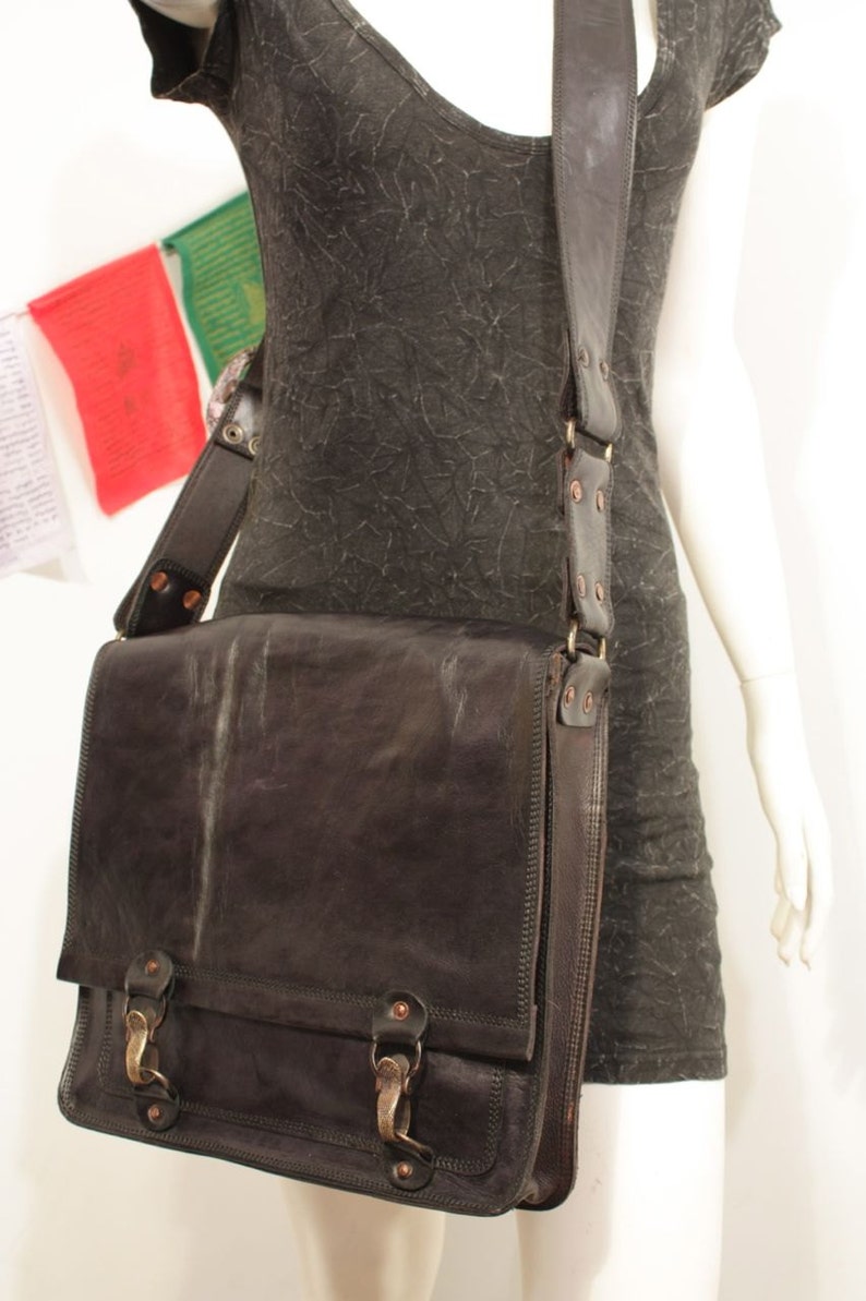 Black Leather Messenger Bag Small Size Etsy