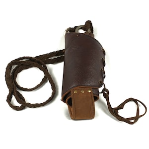 Handgemaakte paars en bruin leren bidonhouder