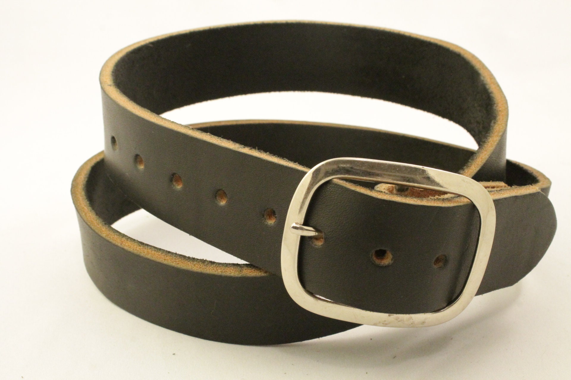 super thick black bullhide belt with plain silver buckle FREE Etsy