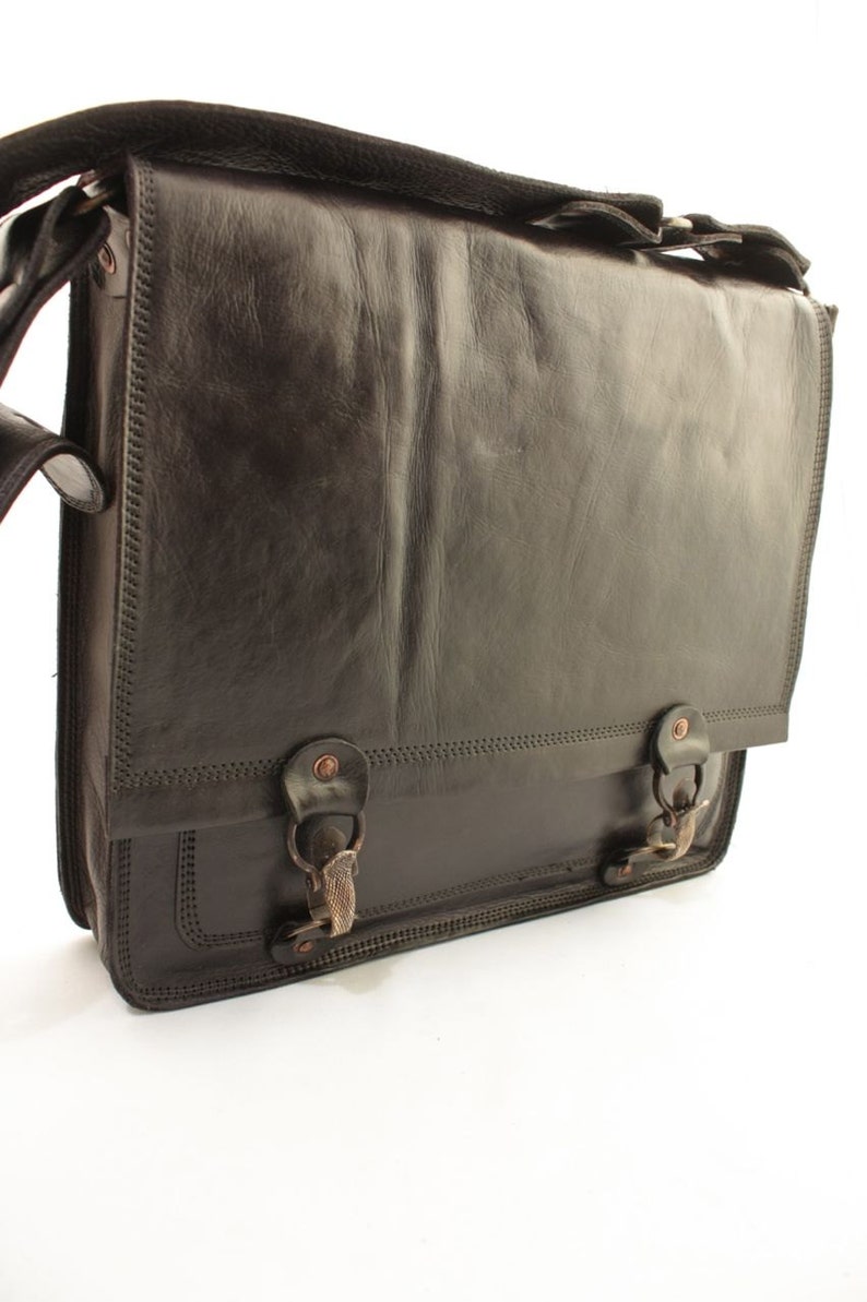 Black Leather Messenger Bag Small Size Etsy