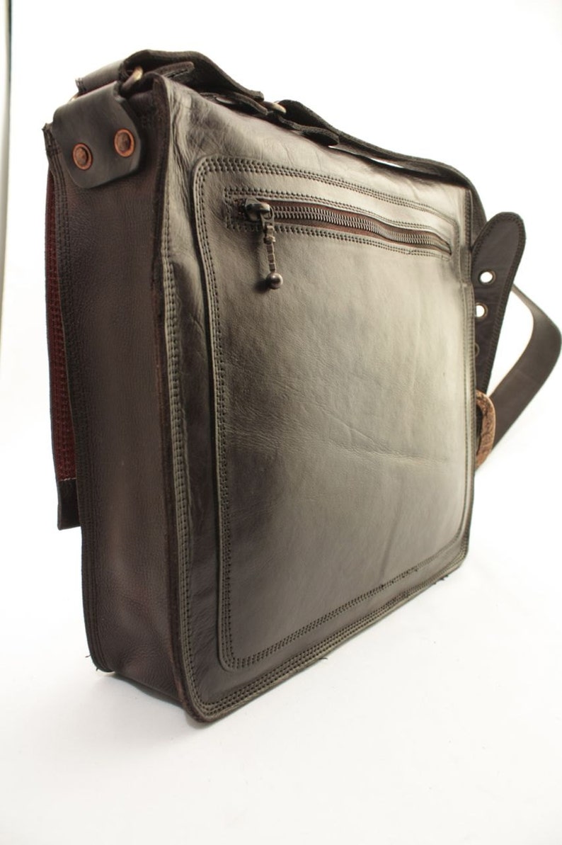 Black Leather Messenger Bag Small Size Etsy