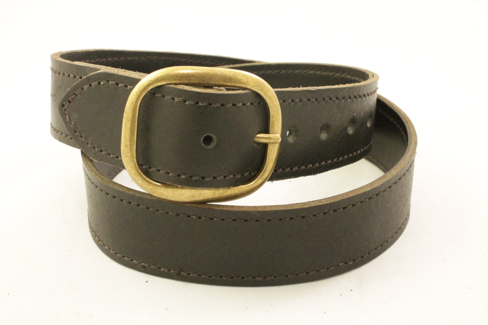 Thick Black Leather Belt With Plain Brass Buckle FREE - Etsy Sweden
