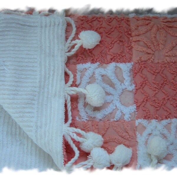 Peach Sherbert Chenille Patchwork Lap Throw or Baby Quilt