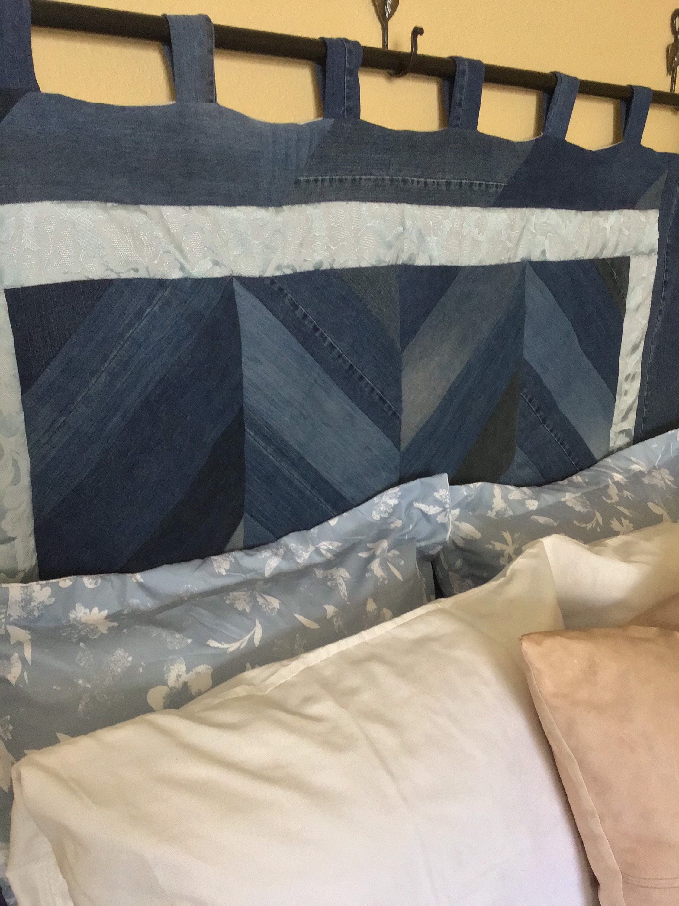 Up Cycled Quilted Denim Fabric Headboard Wall Hanging Queen Etsy