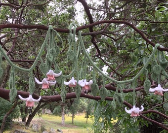 Blooming Fuchsia and Leaves Knit Floral Garland Bunting