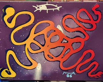 Arte con aerosol de temática espacial con remolinos de neón