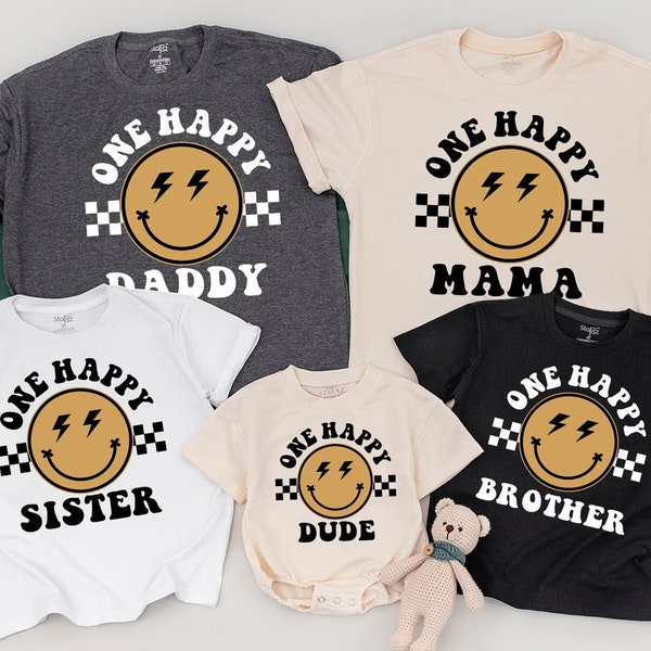 One Happy Dude Birthday Shirt, Matching Family One Birthday Shirt, Smiley Face Matching Birthday Outfit, 1st Birthday Bodysuit, Mommy and Me