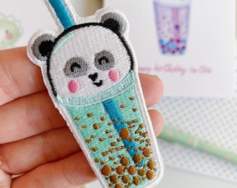 Iron on Panda Boba Milk Tea Patch