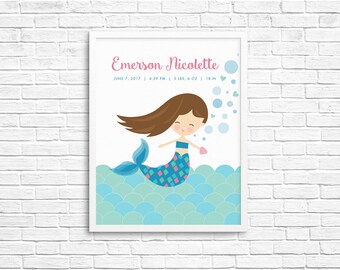 Mermaid Customized Children's Nursery Print