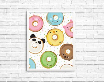 Cute Kawaii Animal Donuts Print