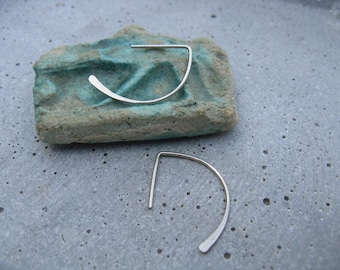 Moon crescent small silver earrings Open semi circle thread through minimalist earrings Everyday jewellery