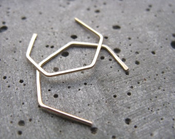 Open hexagon geometric silver earrings  Modern minimalist