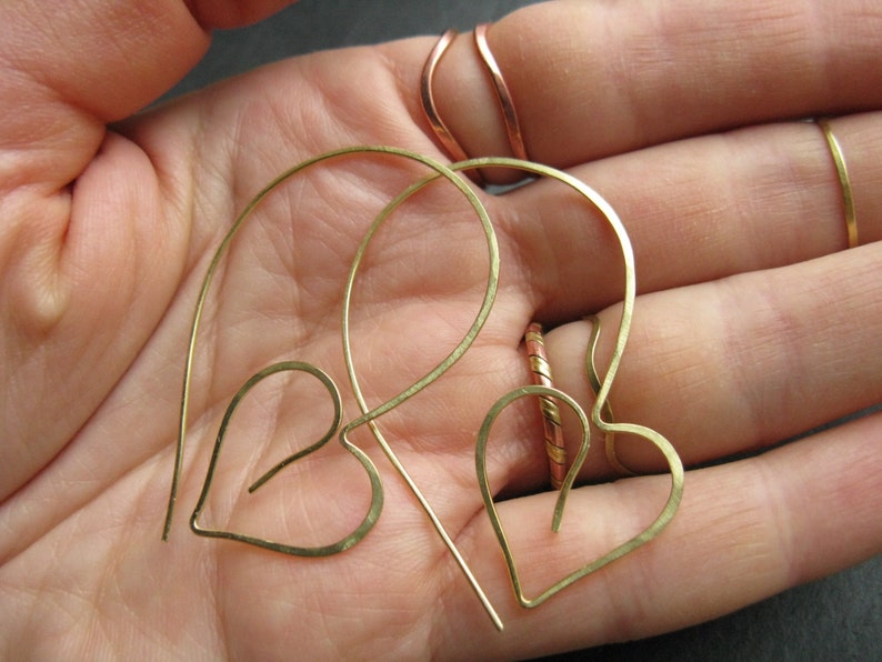 Ivy leaf handmade silver hoop earrings Modern thread through brass earrings Pagan nature jewellery image 1