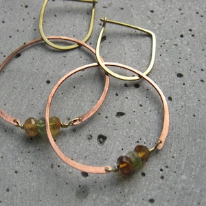 Handmade copper earrings Ethnic Tourmaline  earrings