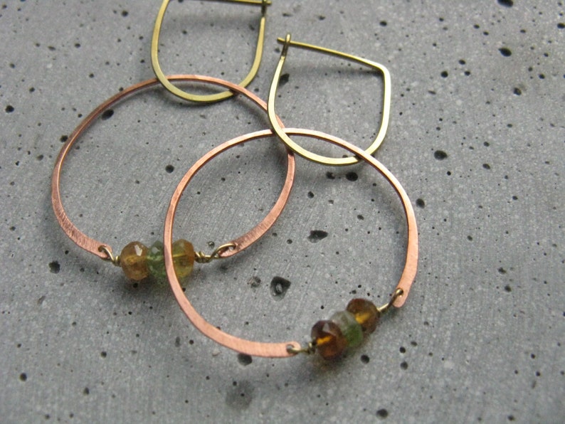 Handmade copper earrings Ethnic Tourmaline  earrings