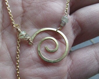 Starshine Labradorite spiral brass necklace Handmade Yoga jewellery