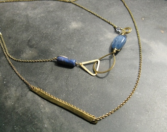 Goddess Isis Long chain necklace Lapis + Kyanite  layering  necklace Handmade Yoga jewellery