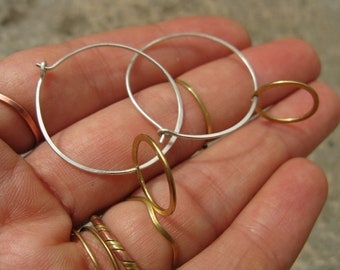 Sun Moon nested circles handmade silver hoop earrings Linked rings Modern silver earrings Mixed metal