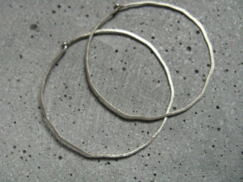 Frost Moon silver hoop earrings Delicate thin hoops Minimalist jewellery Large or small textured silver earrings image 2