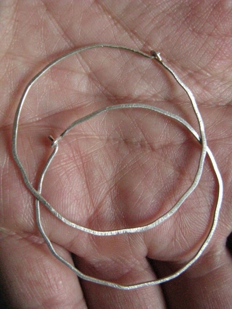 Frost Moon silver hoop earrings Delicate thin hoops Minimalist jewellery Large or small textured silver earrings image 4