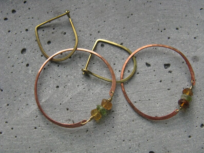 Woodlands copper circle earrings with Tourmaline gemstones Handmade yoga jewellery image 5