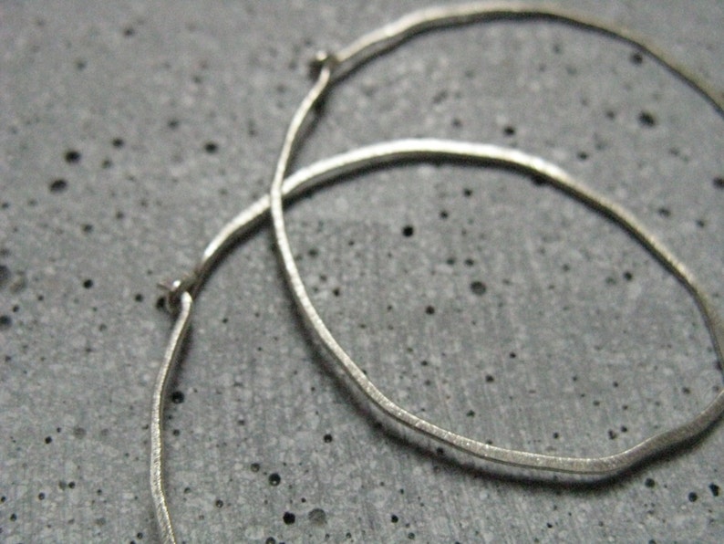 Frost Moon silver hoop earrings Delicate thin hoops Minimalist jewellery Large or small textured silver earrings image 3