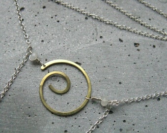 Brass spiral silver necklace with Moonstone Handmade yoga jewellery